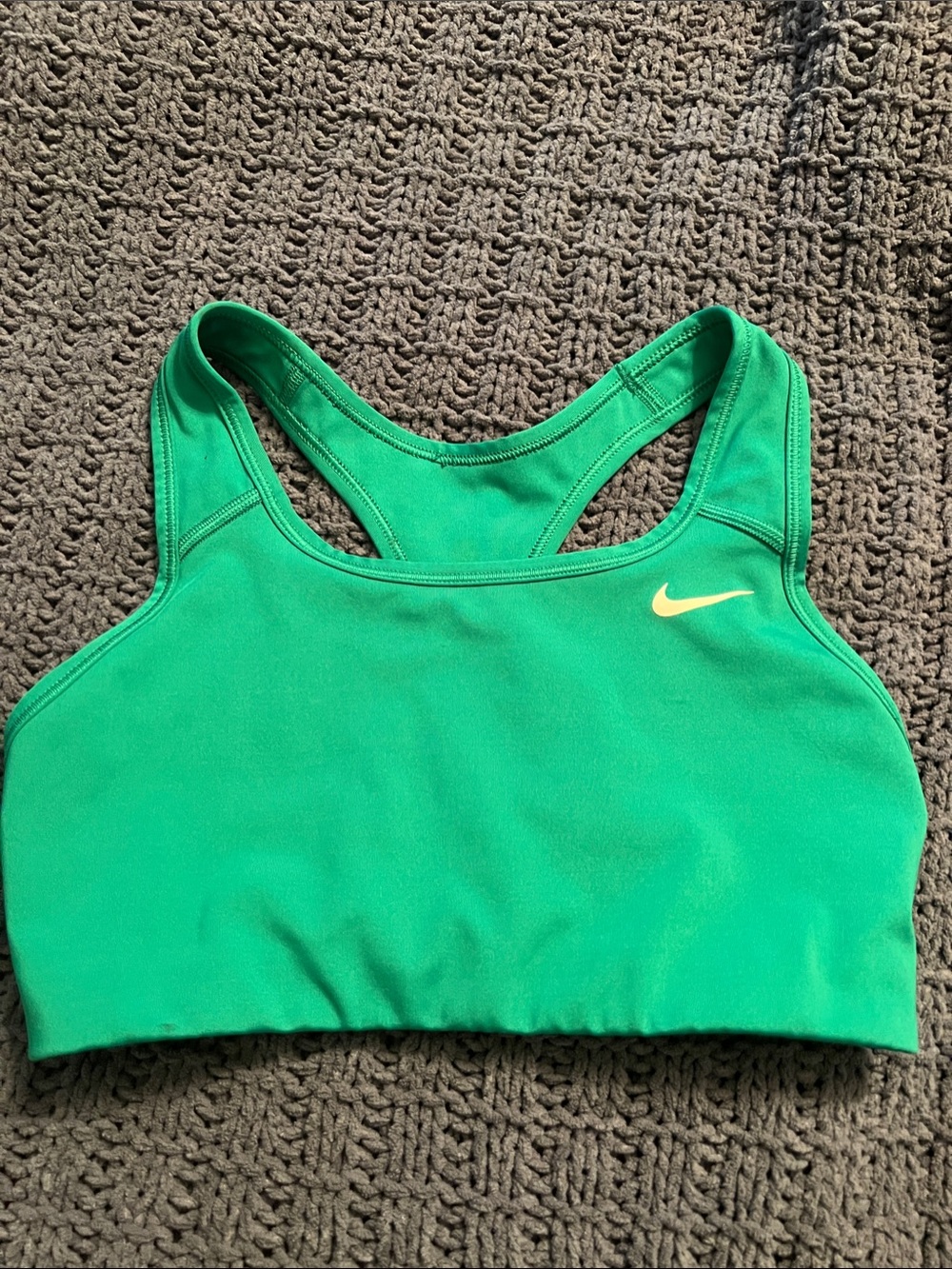 Nike Green Racerback Sports Bra with Yellow Swoosh